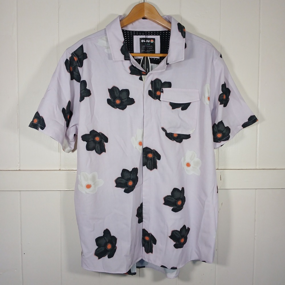 Oleu Neptune Boardshirt Mens XXL Orchid Floral Short Sleeve Stretch Button Up